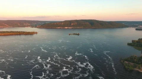 Panoramic View of Volga River Bend, aerial shooting Stock Footage 78870802