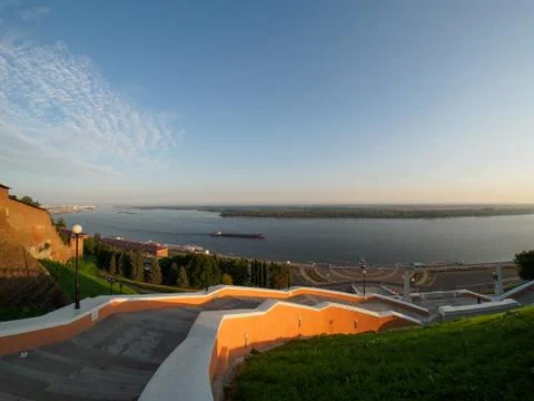 Panoramic view of volga river 스톡 사진