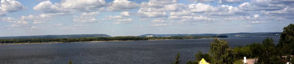 Panoramic view of the Volga river in Samara, Russia Stock Photos