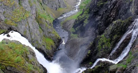 Panoramic view of Voringsfossen waterfall, Eidfjord Stock Footage 143899011