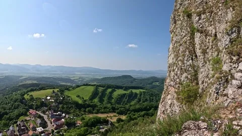 Panoramic View from Vrsatec Castle Over Slovak Countryside Stock Footage 342112709