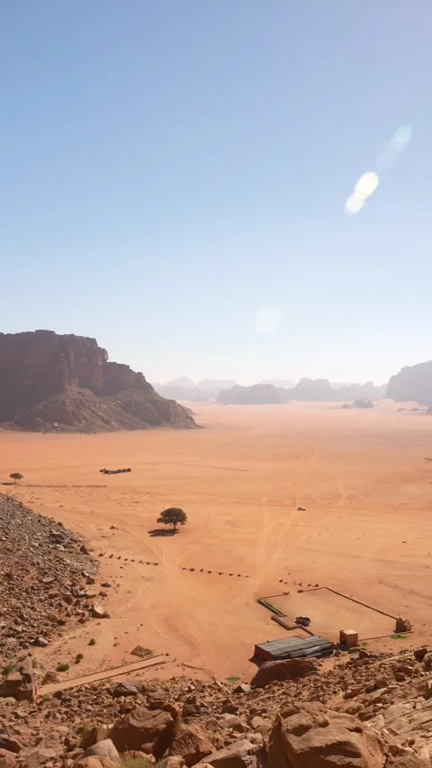 Panoramic View Of Wadi Rum Desert From Lawrence's Spring In Jordan. - vertical Stock Footage 328782679