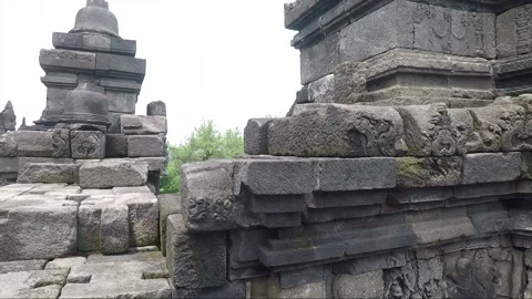 Panoramic View, Wall of Temple Terrace, Bas Reliefs, Borobudur, Java, Indonesia Stock Footage 243909451