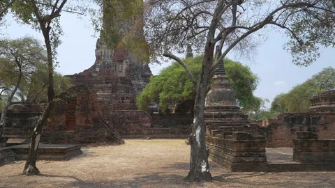 Panoramic view of Wat Phra Ram temple ruin in the Historical Park of Ayutthaya. Stock Footage 84592479
