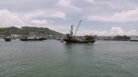 Panoramic view from the water, Cheung Chau Island, Hong Kong Stock Footage 149508989
