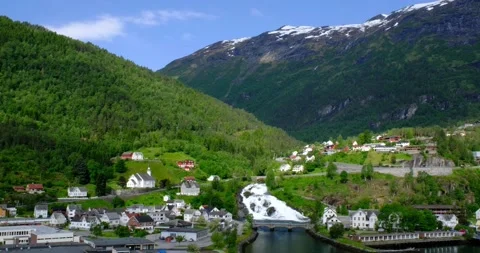 Panoramic view of waterfall in Hellesylt Stock Footage 142824784