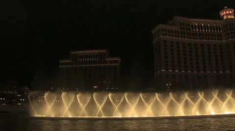 Panoramic View of The Waterfountain and Light Show in Front of Ceasars Palace Video stock 18980397