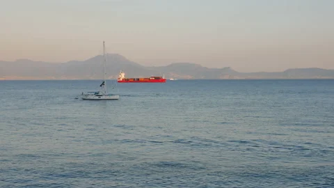 Panoramic view from the waterfront of Naples at sunset Stock Footage 150048749