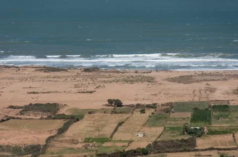 Panoramic view to waves on Atlantic ocean coastline  Morocco Stock Photos