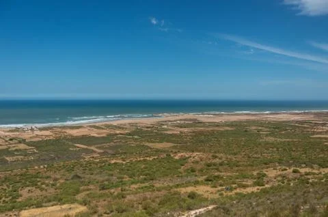 Panoramic view to waves on Atlantic ocean coastline  Morocco Stock Photos