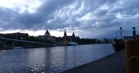 Panoramic View of the West Oder River and Chrobry Embankment Stock Footage 337587103