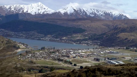 Panoramic view while Driving through mountains in Queenstown, New Zealand Stock Footage 95427184