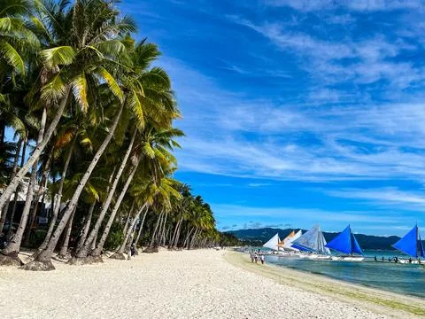 Panoramic view of the White Beach, Boracay Stock Photos