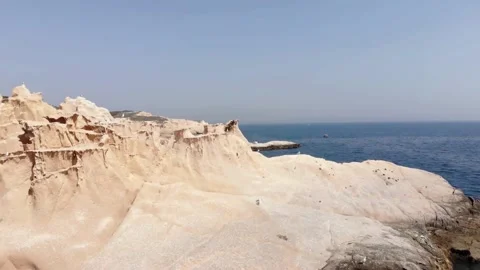Panoramic View of White Coastal Cliffs and Azure Sea Stock Footage 309285072