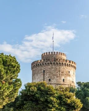 Panoramic view from White Tower monument and museum in Thessaloniki or Salo.. Stock Photos