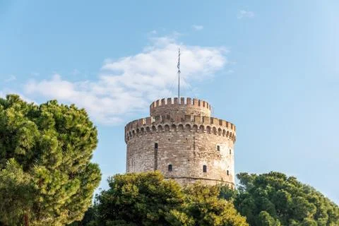 Panoramic view from White Tower monument and museum in Thessaloniki or Salo.. Stock Photos