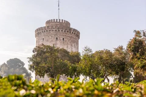 Panoramic view from White Tower monument and museum in Thessaloniki or Salo.. Stock Photos