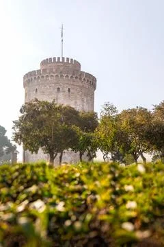 Panoramic view from White Tower monument and museum in Thessaloniki or Salo.. Stock Photos