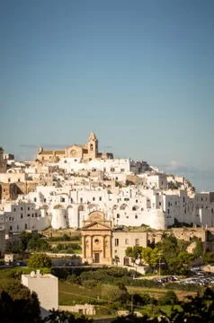 Panoramic view of the white village of Ostuni in Salento on the Adriatic sea Stock Photos