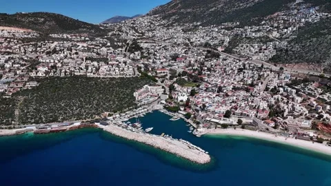 Panoramic View of White Villas, Marina, and Azure Mediterranean Coast.4K 60 fps Stock Footage 318311468