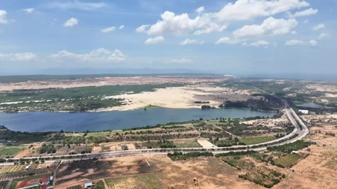 Panoramic view of wind farm with high wind turbines at Phan Thiet Stock Footage 315328219