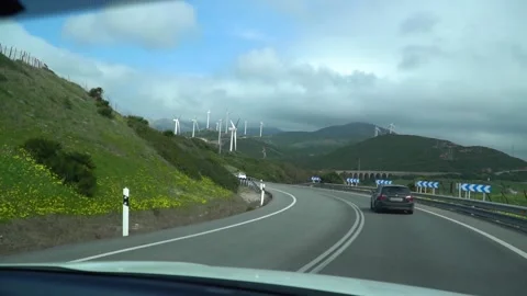 Panoramic view of wind farm or wind park. Green energy concept. Видео 208667838