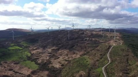 Panoramic view of wind farm or wind park 4K Stock Footage 234538398
