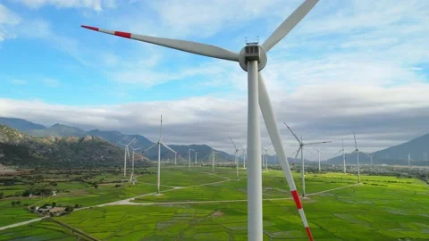 Panoramic view of wind farm or wind park Stock Footage 240067804