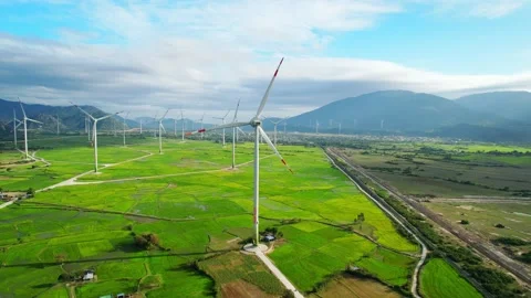 Panoramic view of wind farm or wind park Stock Footage 240067849