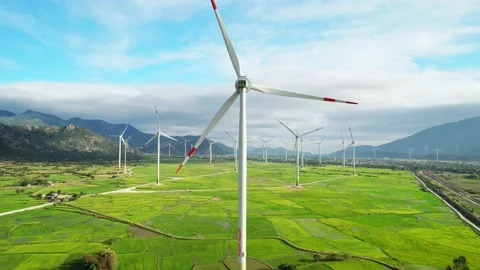 Panoramic view of wind farm or wind park Stock Footage 240067956