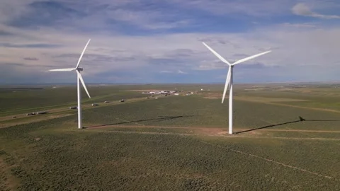 Panoramic view of wind farm or wind park Stock Footage 244077422
