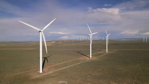 Panoramic view of wind farm or wind park Stock Footage 244077841