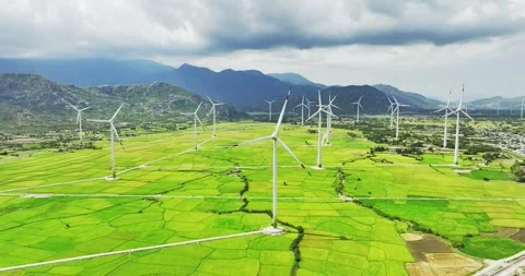 Panoramic view of wind farm or wind park Stock Footage 311036077