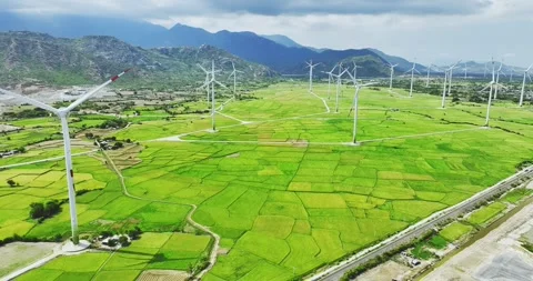 Panoramic view of wind farm or wind park Stock Footage 311036088