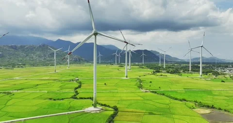 Panoramic view of wind farm or wind park Stock Footage 311036090