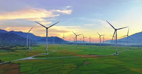 Panoramic view of wind farm or wind park Stock Footage 311036194