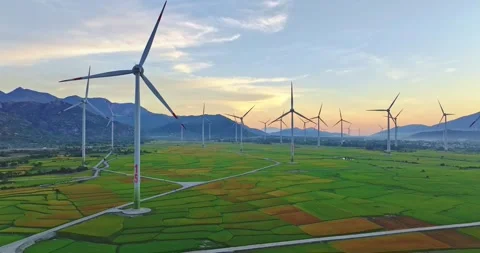 Panoramic view of wind farm or wind park Stock Footage 311036256