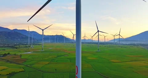 Panoramic view of wind farm or wind park Stock Footage 311036271