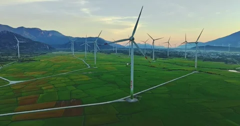 Panoramic view of wind farm or wind park Stock Footage 311036292