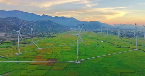 Panoramic view of wind farm or wind park Stock Footage 311036408