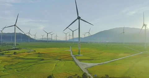 Panoramic view of wind farm or wind park Stock Footage 311036655