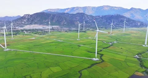 Panoramic view of wind farm or wind park Stock Footage 311036777