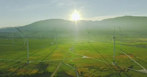 Panoramic view of wind farm or wind park Stock Footage 311036826