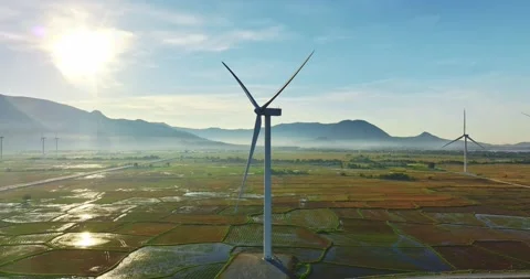 Panoramic view of wind farm or wind park Stock Footage 311036884