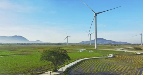 Panoramic view of wind farm or wind park Stock Footage 311036885