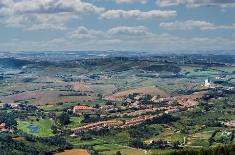 Panoramic view with wind turbines Foto stock