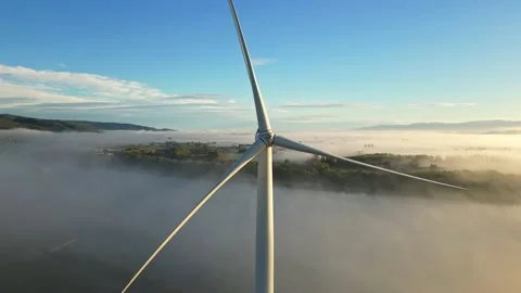 Panoramic view of the wind turbines on the Rhone River Stock Footage 219964798