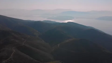 Panoramic View of Winding Mountain Roads and Ionian Sea, Corfu Island, Greece Stock Footage 312115148