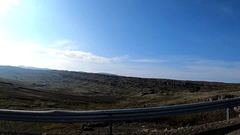 Panoramic view of winding mountain roads in East Iceland valley Stock Footage 333902501