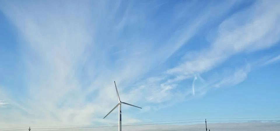 A panoramic view of windmills Stock Photos